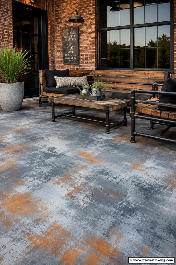 Urban Industrial Chic - 30 Painted Concrete Patio Ideas for Colorful Outdoor Floors