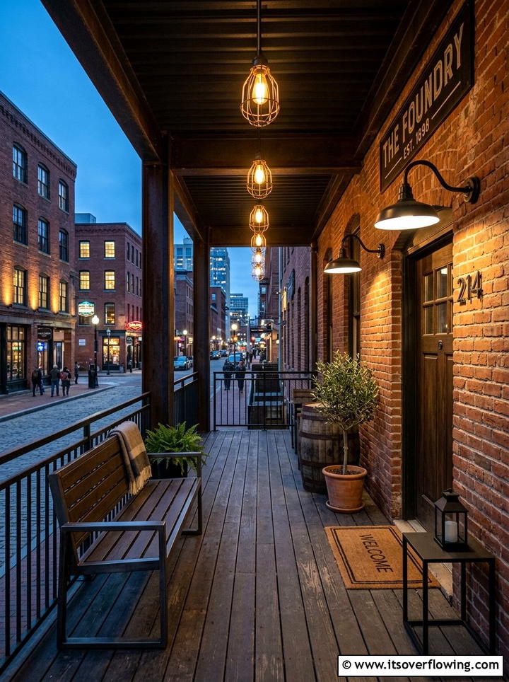 Urban Industrial Porch - 25 front porch ideas with layered lighting