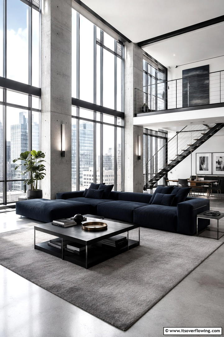 Urban Loft Style with Grey Hues - 30 Navy Blue and Grey Living Room Ideas for Sophisticated Style