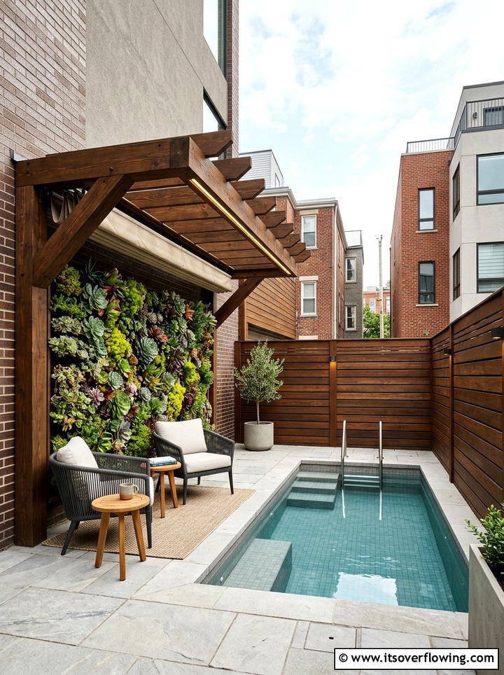Urban Plunge Pool With Wall mounted Pergola - 25 backyard ideas with pool and pergola