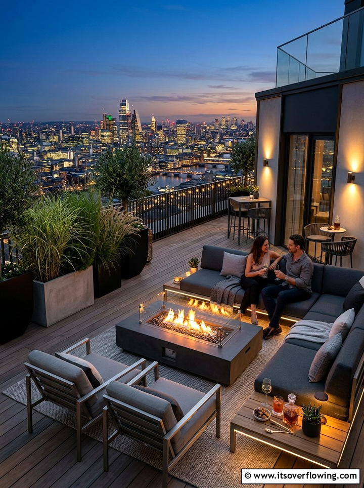 Urban Rooftop Fire Bowl Space - 25 small garden ideas with fire bowl