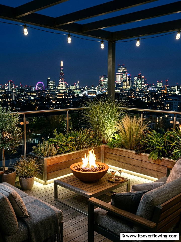 Urban Rooftop Garden - 25 backyard decorating ideas with tabletop fire bowls
