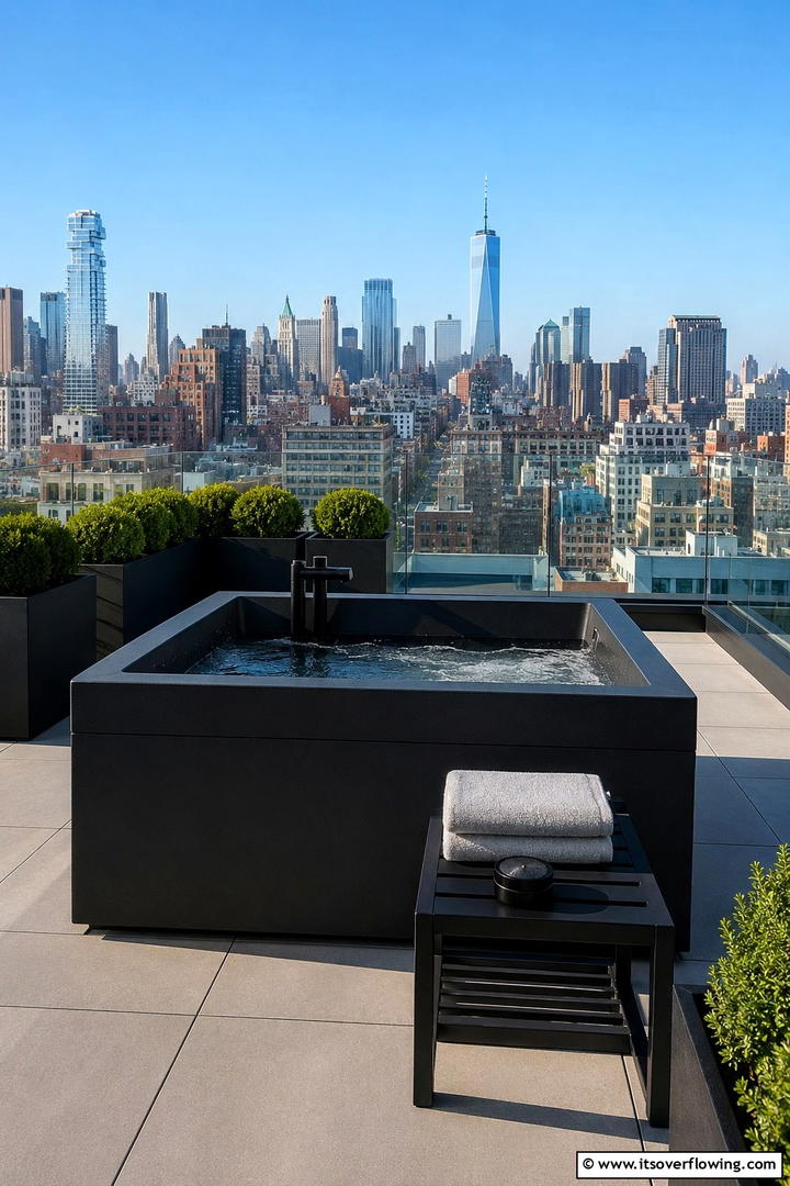 Urban Rooftop Retreat - 30 Serene Outdoor Bathtub Ideas for a Backyard Oasis