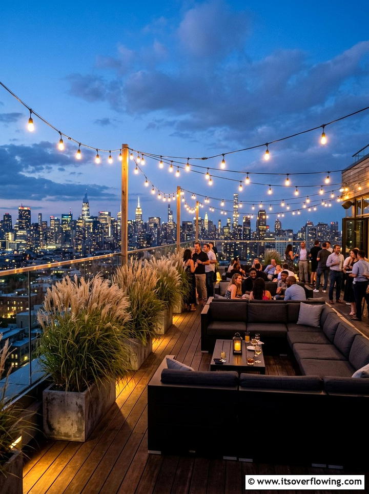 Urban Rooftop Terrace With Lights - 25 backyard ideas with lounge area