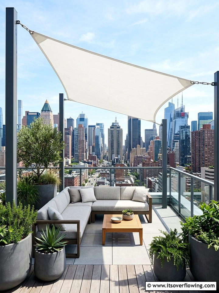 Urban rooftop shade sail - 25 backyard decorating ideas with shade sail