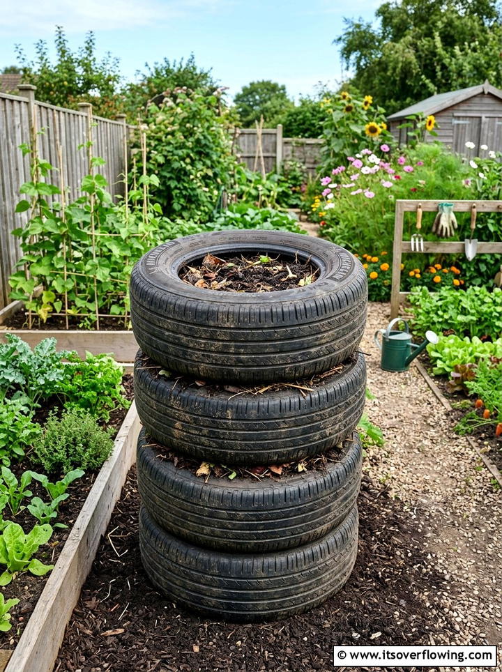 Used Tire Compost Tower - 25 recycled garden ideas with leaf mold bins