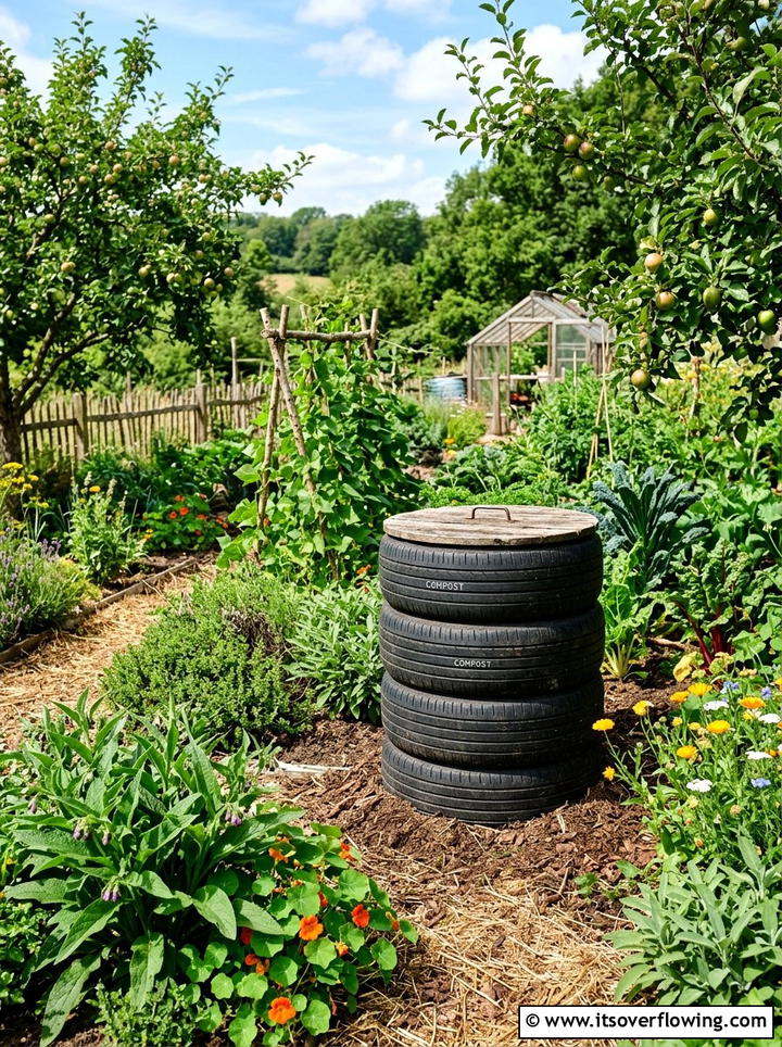 Used Tire Composter - 25 upcycled garden ideas with compost bins