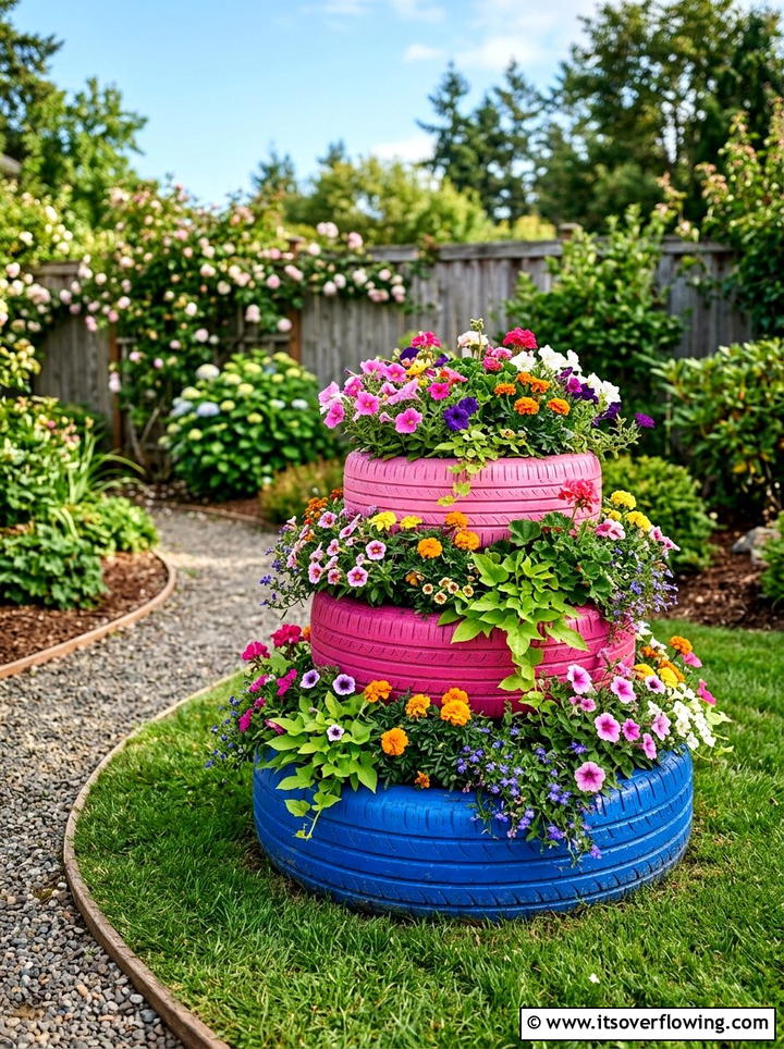 Used Tire Flower Bed - 25 reusing old things ideas for seasonal garden decor