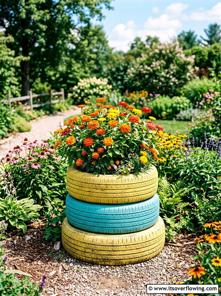 Used Tire Flower Bed - 25 upcycled garden ideas for front yards