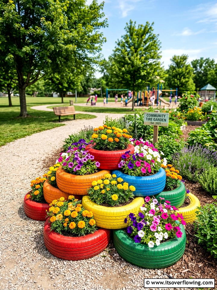 Used Tire Garden Bed - 25 recycled garden ideas for community spaces