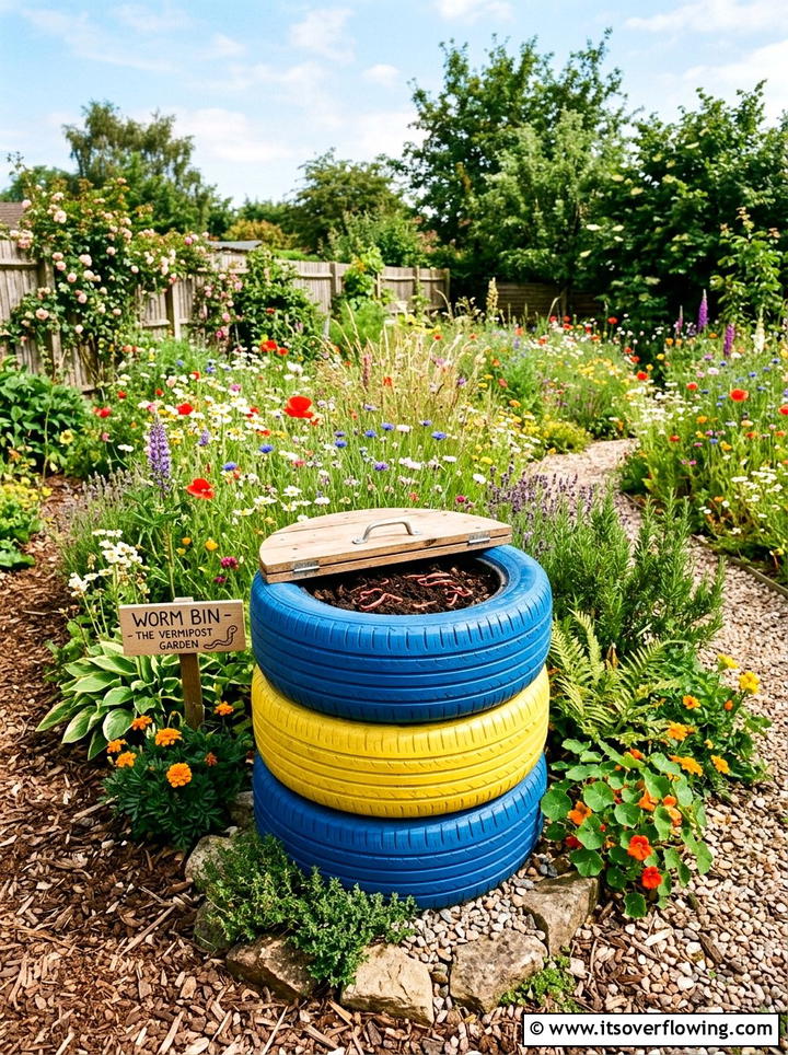 Used Tire Worm Bin - 25 recycled garden ideas with worm bins