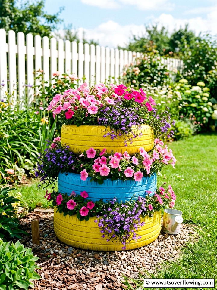 Used tire planter - 25 upcycled garden ideas on a budget