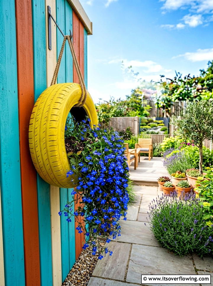 Used tire planter - 25 reusing old things ideas for vertical garden