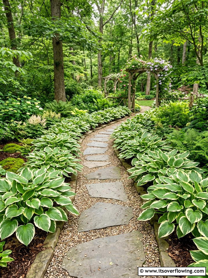 Variegated hostas walkway - 25 garden ideas with hostas