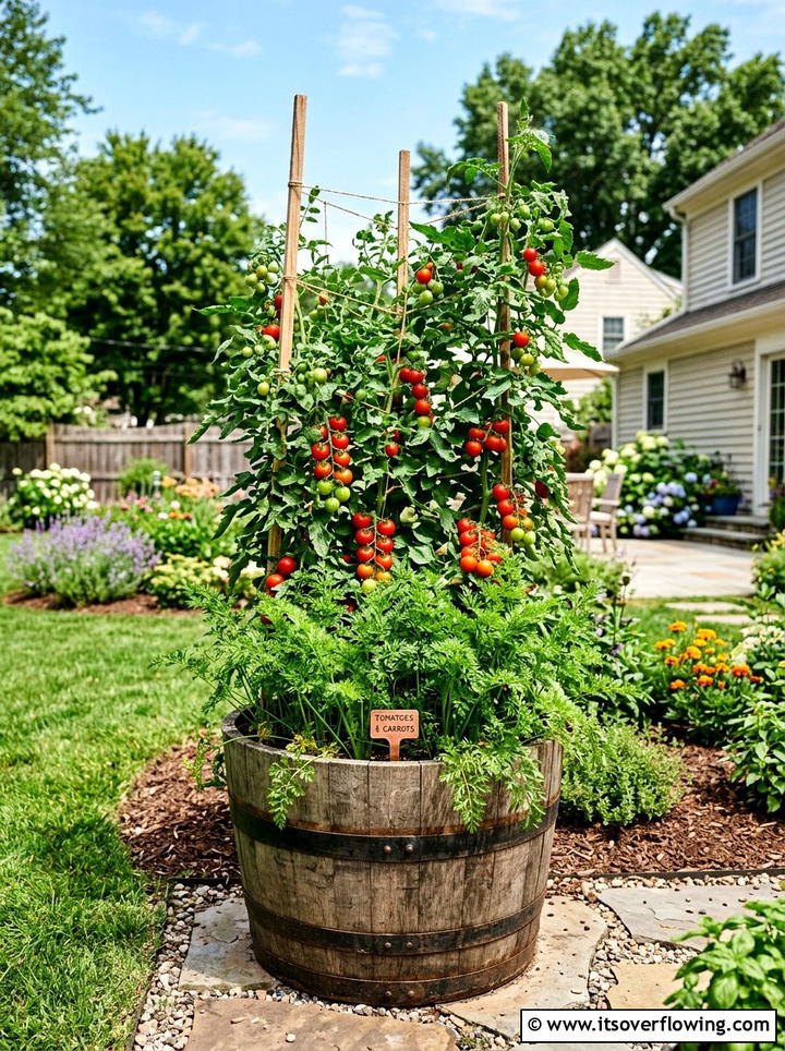 Vegetable Garden Barrel Planter - 25 backyard ideas with barrel planter