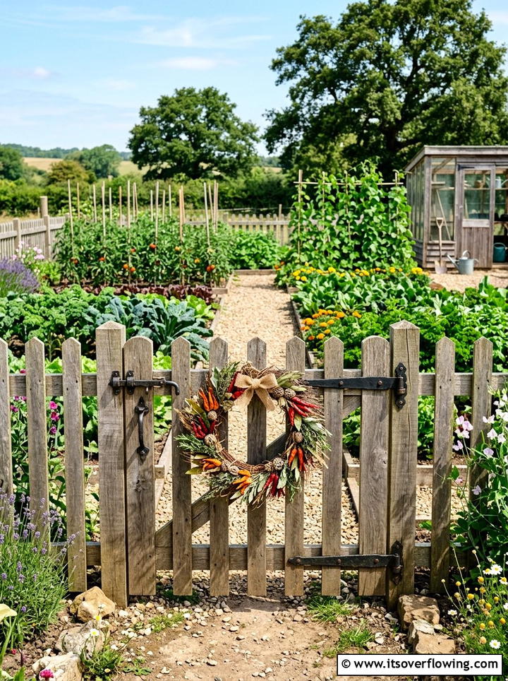 Vegetable Garden Gate Wreath - 25 garden decor ideas with seasonal wreaths