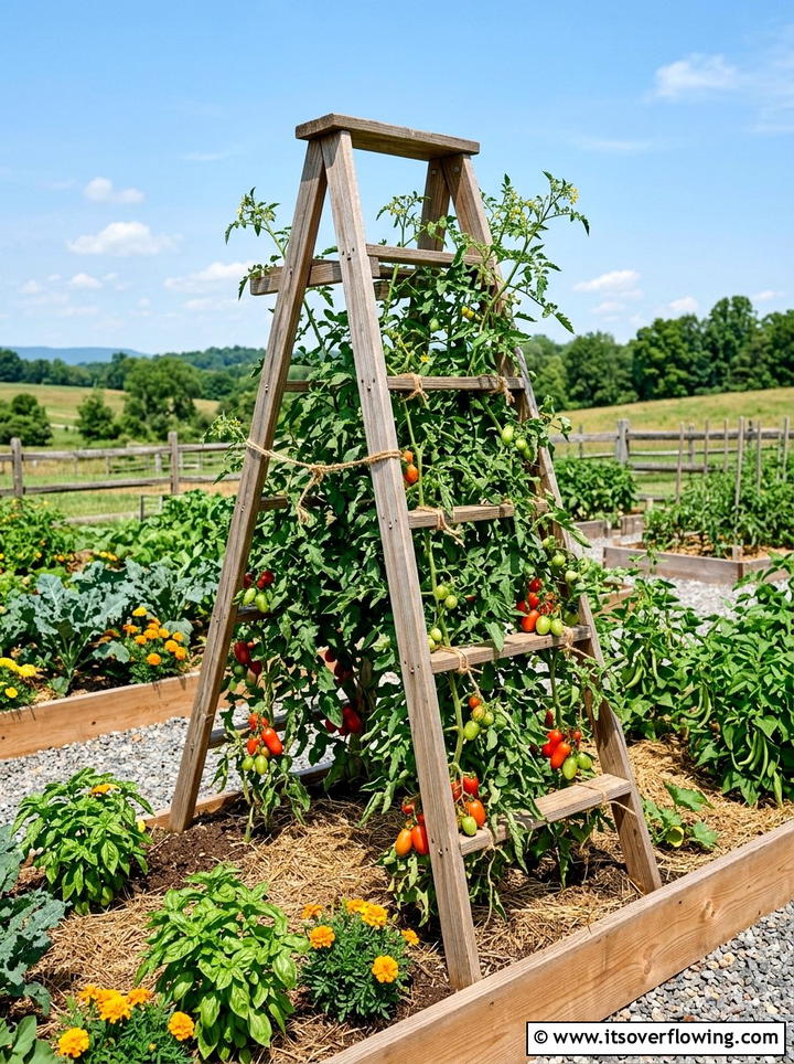 Vegetable Garden Ladder Support - 25 backyard decorating ideas with vintage ladders