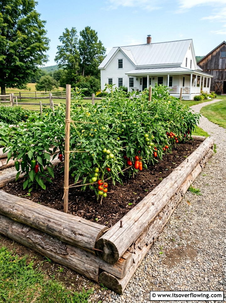 Vegetable Garden Log Border - 25 backyard ideas with log edging