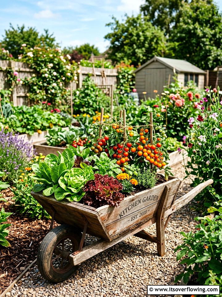 Vegetable Garden Wheelbarrow - 25 garden decor ideas with wheelbarrows