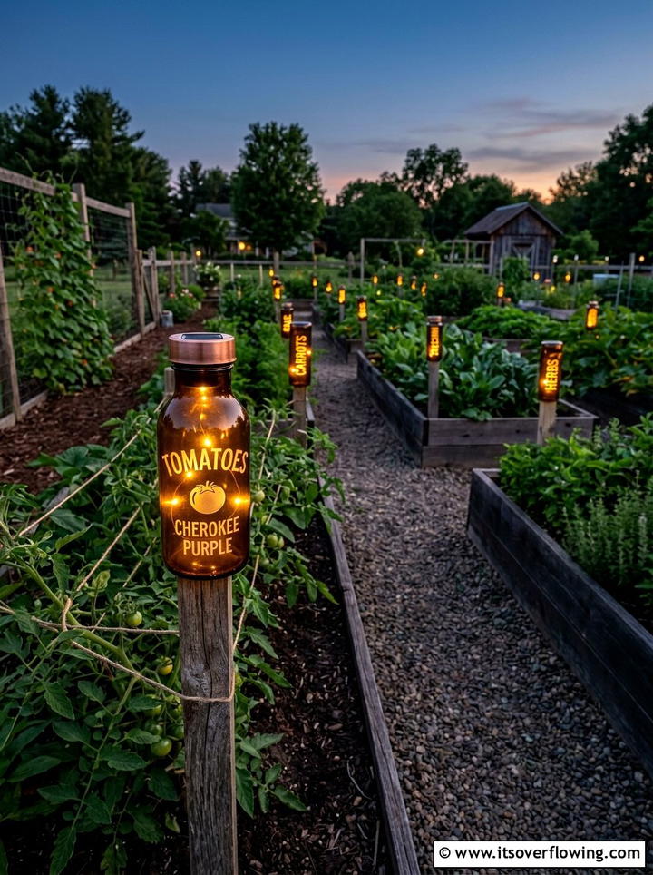Vegetable Patch Marker Light - 25 garden ideas with bottle lights