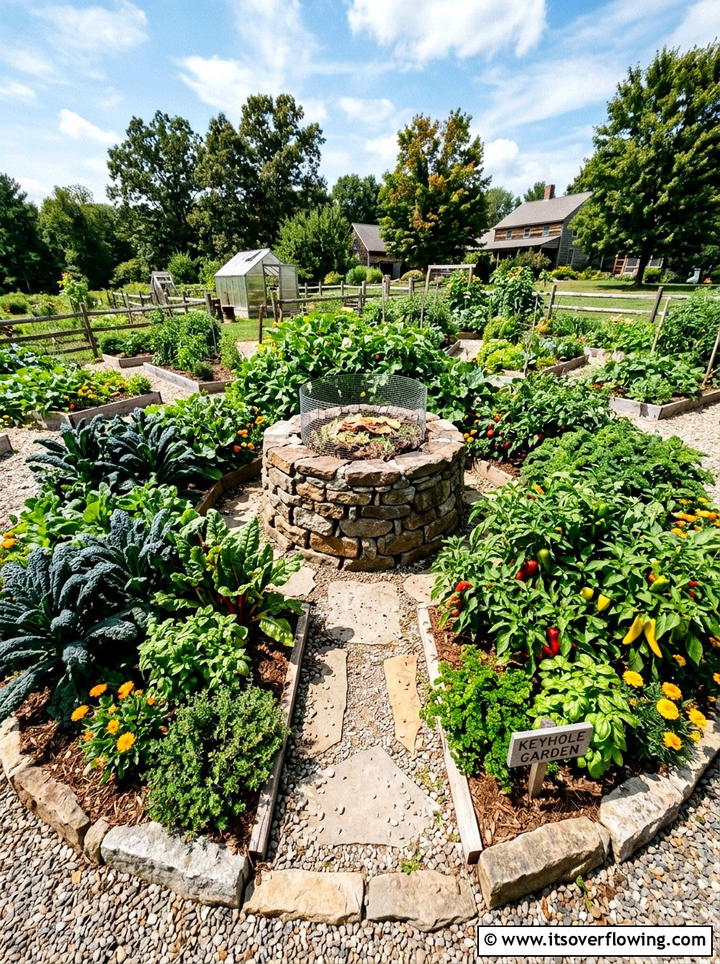 Vegetable Patch With Central Keyhole Bin - 25 garden ideas with compost bins