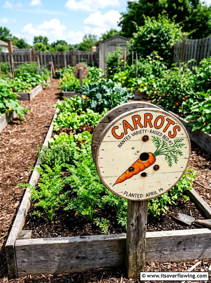Vegetable garden marker - 25 recycled garden ideas with cable spools