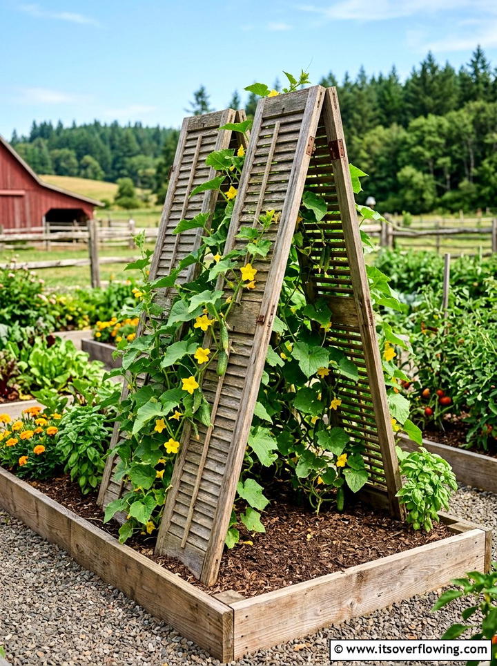 Vegetable garden trellis - 25 upcycled garden ideas with old shutters