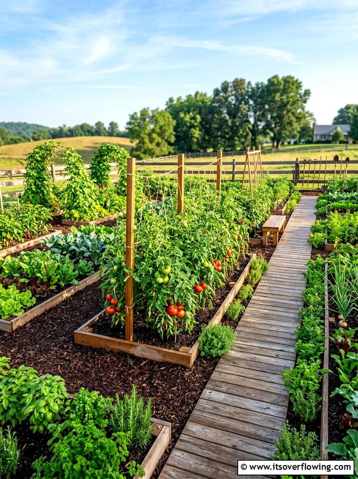 Vegetable garden with mulch - 25 backyard ideas with raised planter boxes