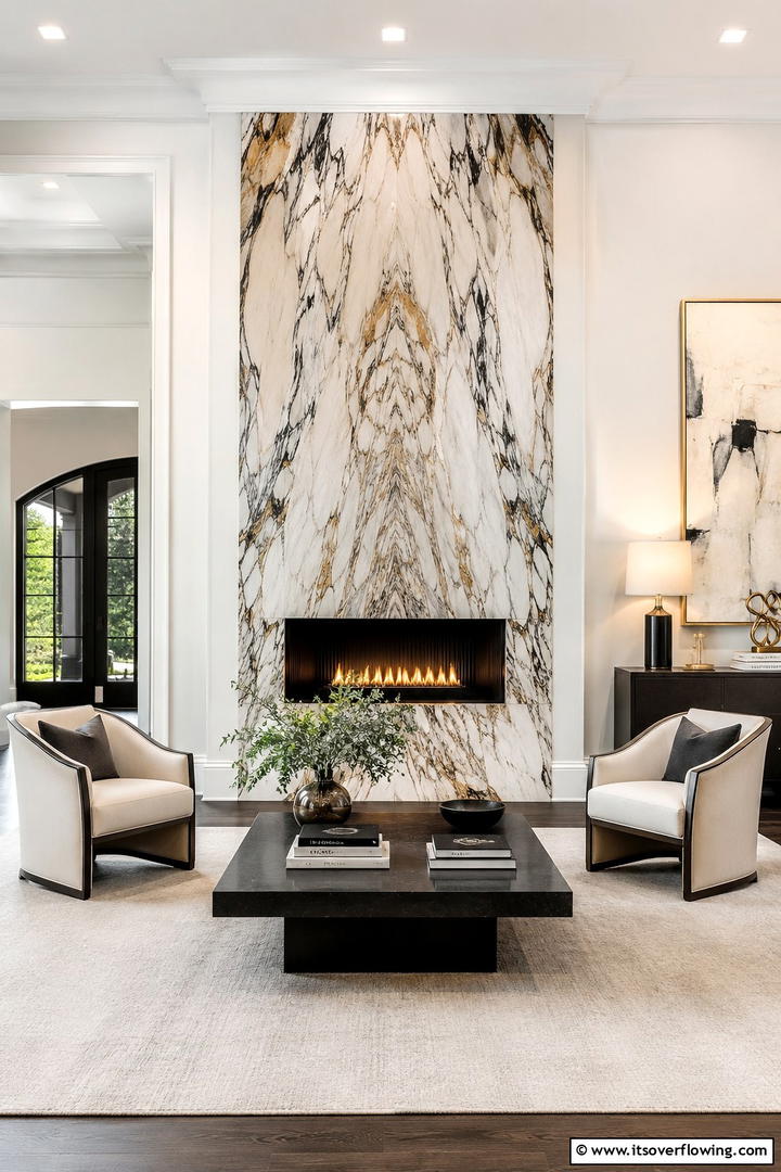 Veined Marble Statement - 25 Elegant Marble Fireplace Ideas for a Luxurious Look