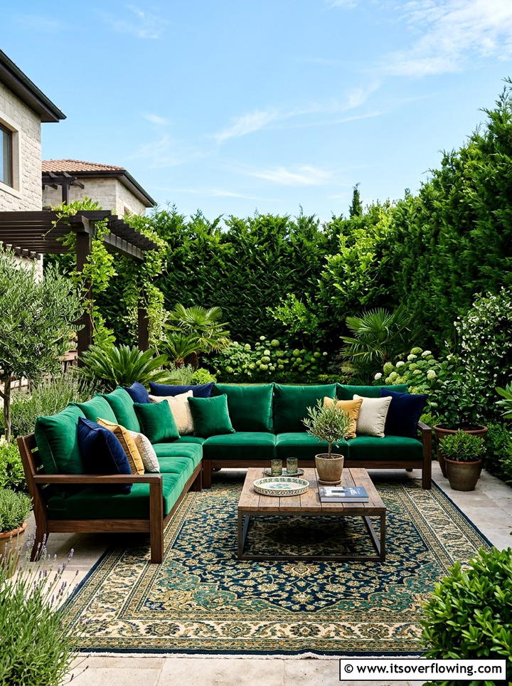 Velvet Cushion Lounge Area - 25 garden decor ideas for birthdays