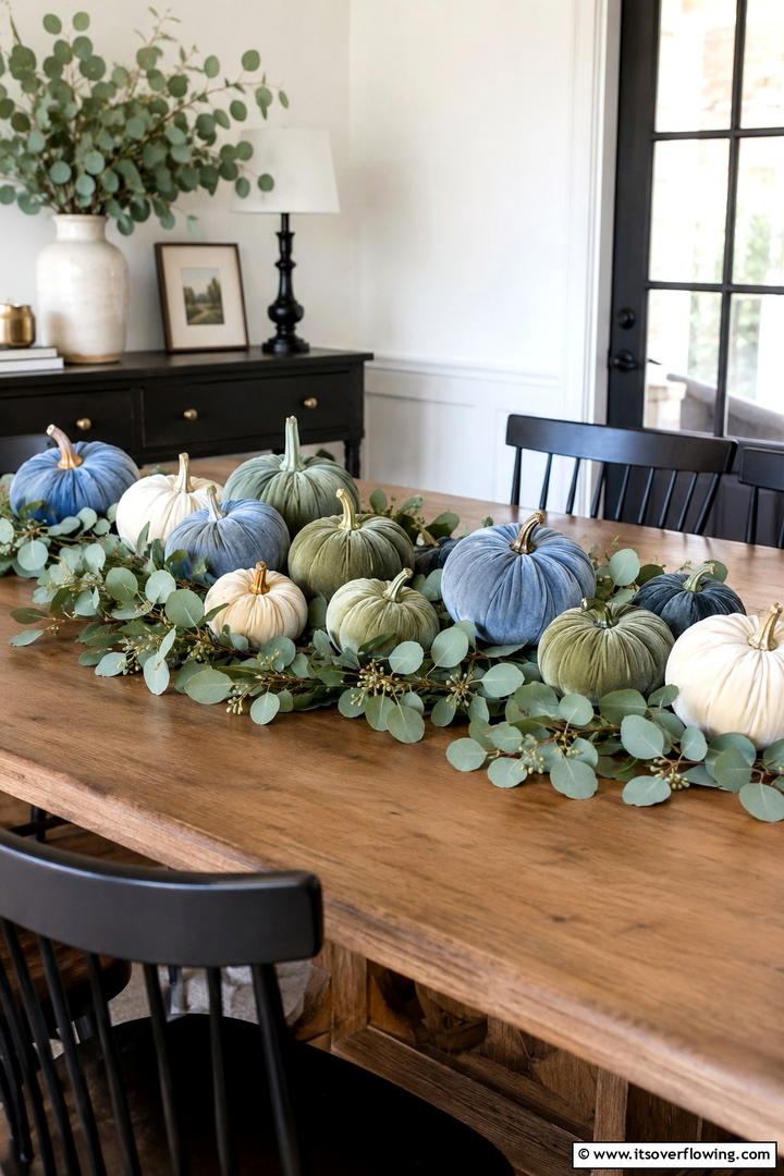 Velvet Pumpkin Centerpiece Display - 50 Fall Decor Ideas for A Cozy Seasonal Refresh at Home