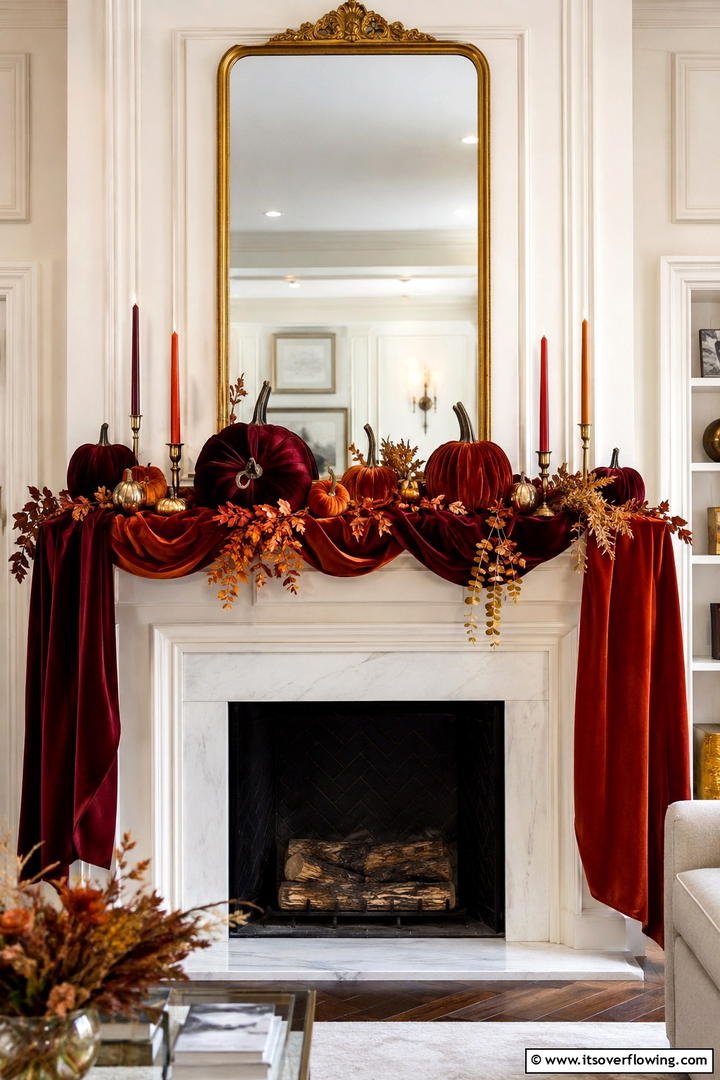 Velvet Ribbon Mantel Accent - 50 Fall Mantel Decor Ideas for Cozy Spaces This Season