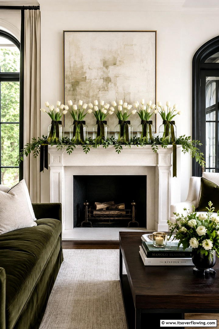 Velvet and Linen Touches - 30 Spring Mantel Decor Ideas for Fresh Seasonal Style
