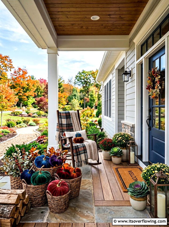 Velvet pumpkin textures - 25 front porch decor ideas for thanksgiving