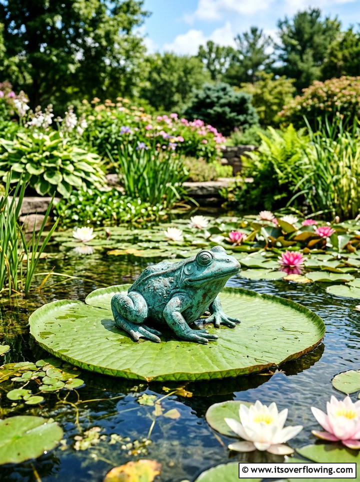 Verdigris Copper Frog - 25 backyard decorating ideas with statues