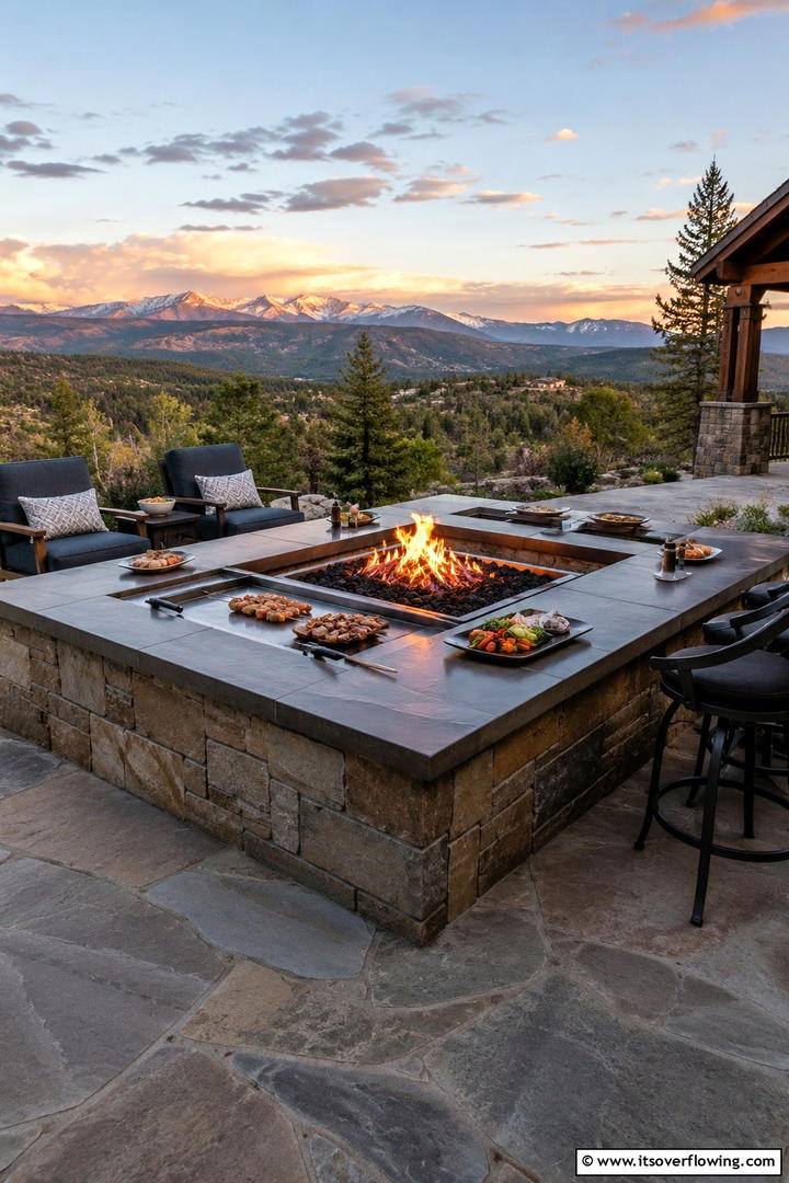 Versatile Multi Zone Square Fire Pit - 30 Square Fire Pit Ideas for Modern Outdoor Gathering Spaces