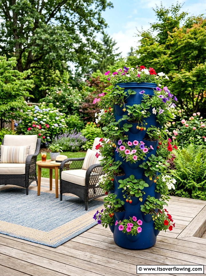 Vertical Barrel Planter - 25 upcycled garden ideas with rain barrels