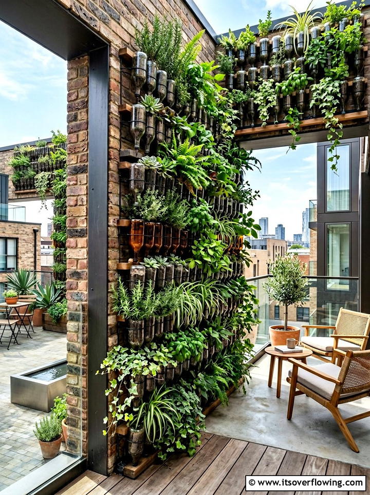 Vertical Bottle Garden - 25 recycled garden ideas with glass bottles