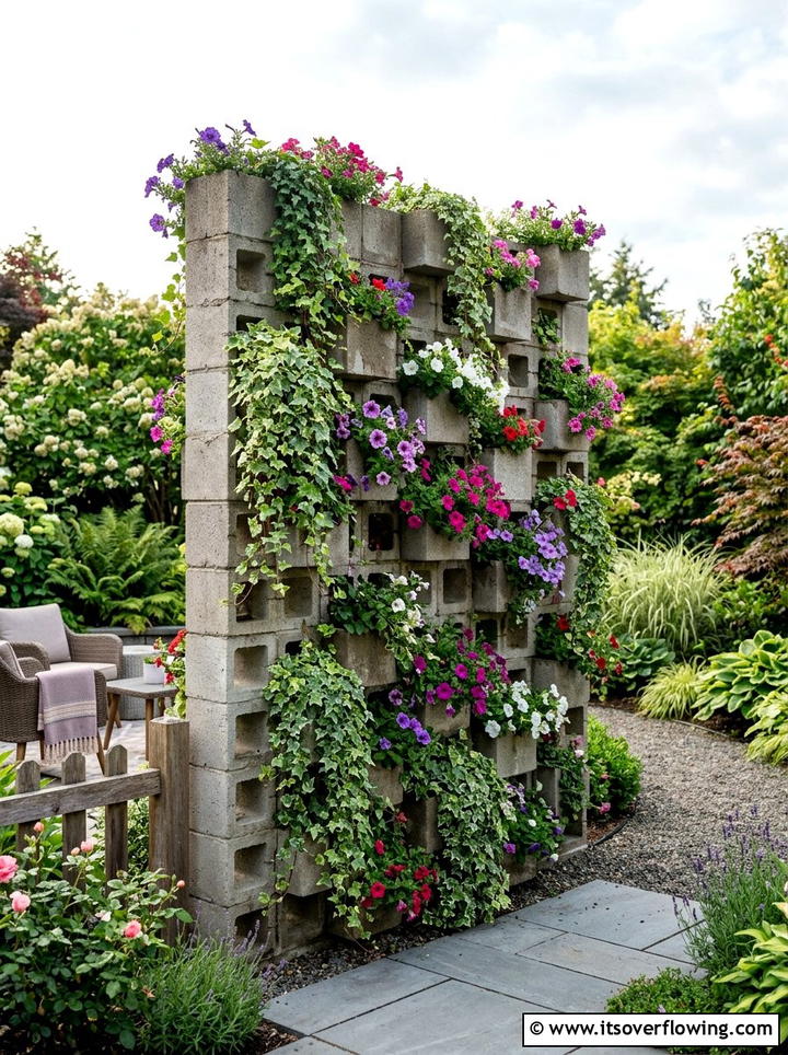 Vertical Cinder Block Planter Wall - 25 garden ideas with cinder blocks