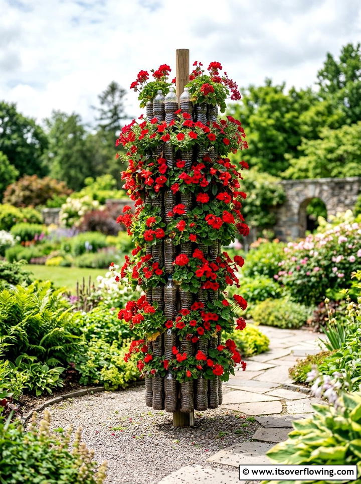 Vertical Flower Tower - 25 upcycled garden ideas with plastic bottles