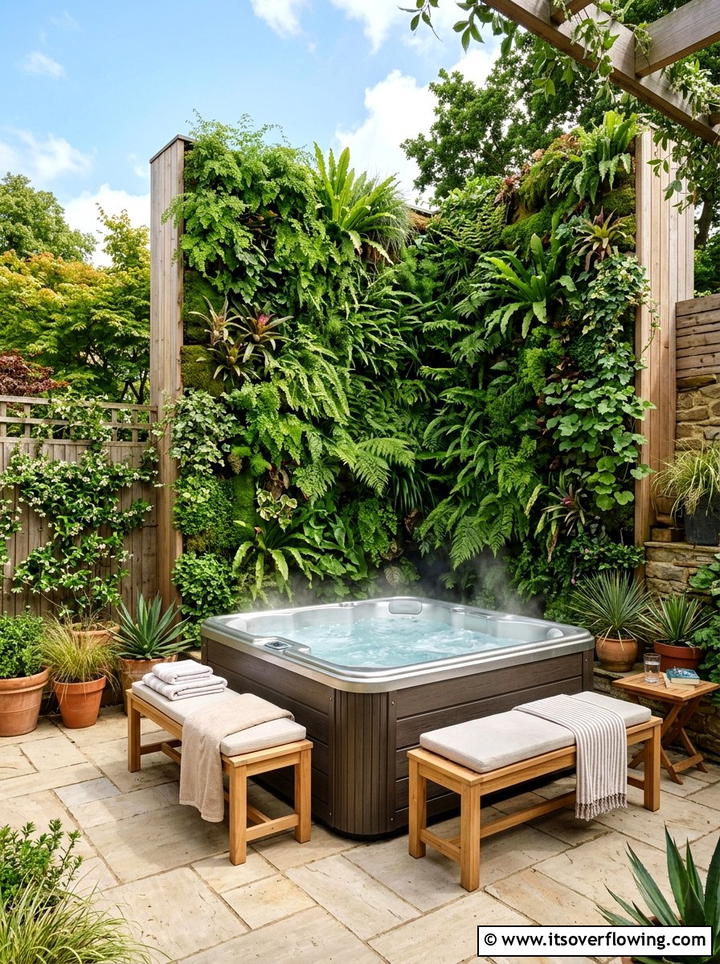 Vertical Garden Hot Tub Wall - 25 backyard ideas with hot tub