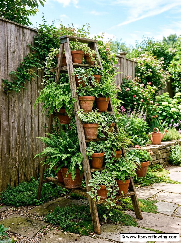 Vertical Garden Ladder - 25 backyard decorating ideas with vintage ladders