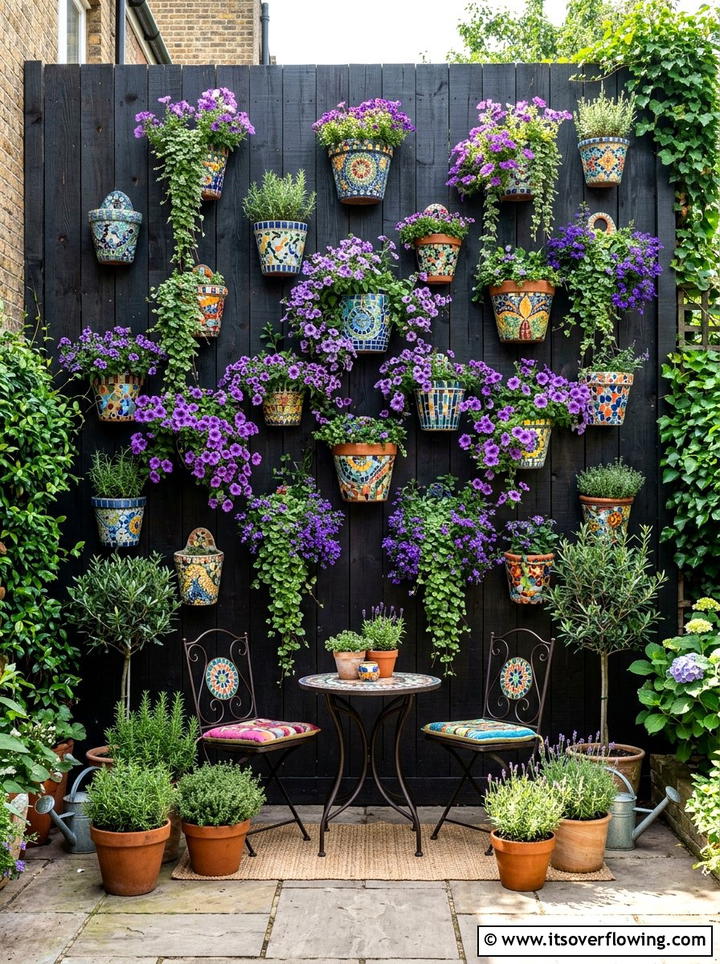 Vertical Garden Mosaic Wall - 25 creative garden ideas with mosaic planters