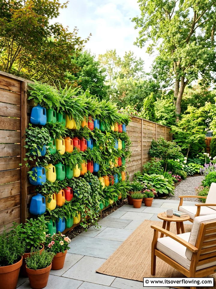 Vertical Garden Wall - 25 recycled garden ideas with milk jugs