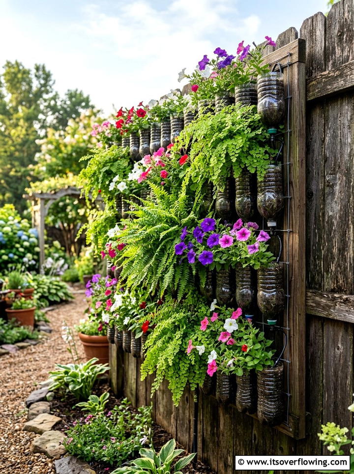 Vertical Garden Wall - 25 recycled garden ideas with plastic bottles