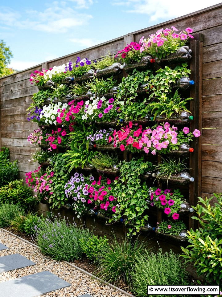 Vertical Garden Wall - 25 upcycled garden ideas with plastic bottles