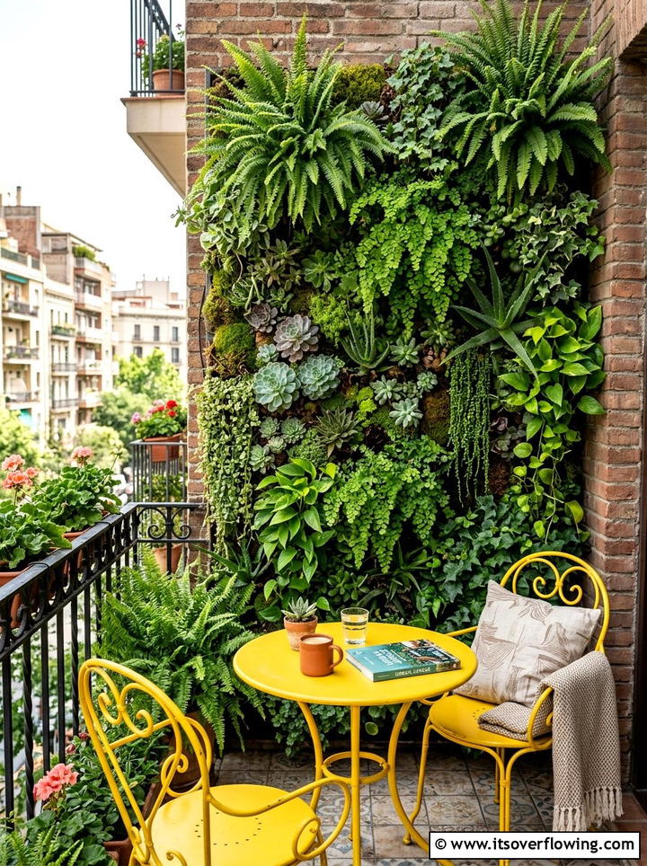 Vertical Garden Wall With Bistro Set - 25 backyard ideas with lounge area