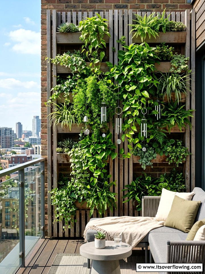 Vertical Garden With Small Metal Chimes - 25 garden decor ideas with wind chimes