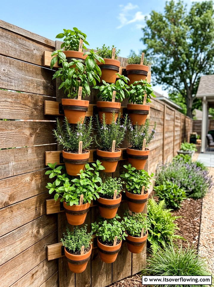 Vertical Herb Garden - 25 garden decor ideas with terracotta pots