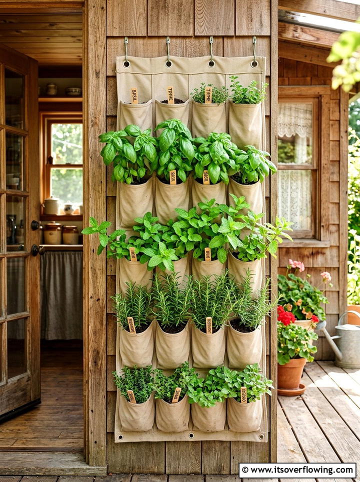 Vertical Herb Garden Pocket - 25 creative garden ideas with shoe planter wall